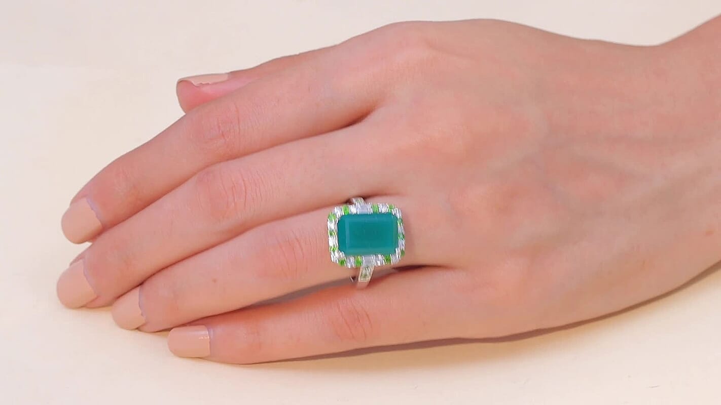EverTrue Verde Onyx, Multi Gemstone Ring in Platinum Bond (Size 10.0) 8.15 ctw
