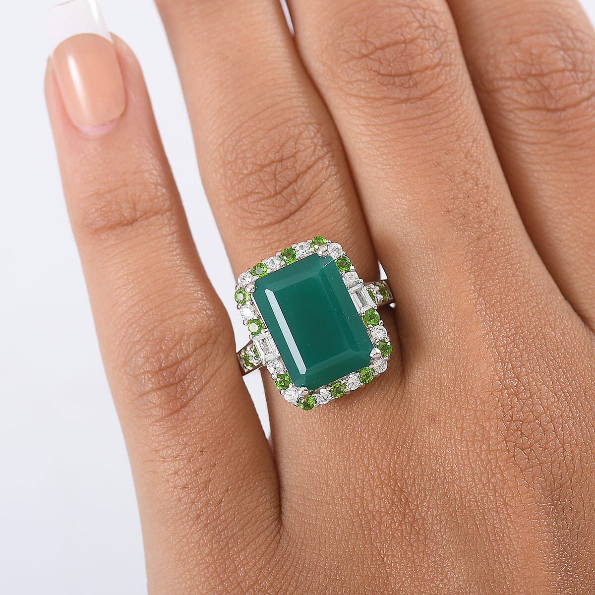 EverTrue Verde Onyx and Multi Gemstone 8.15 ctw Garden Mosaic Ring in Platinum Bond (Size 10.0) image number 2