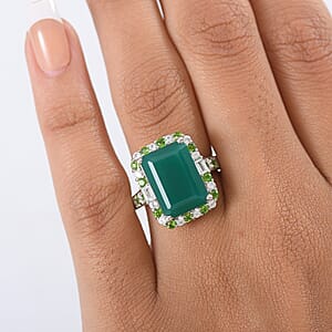 EverTrue Verde Onyx and Multi Gemstone 8.15 ctw Garden Mosaic Ring in Platinum Bond (Size 10.0)