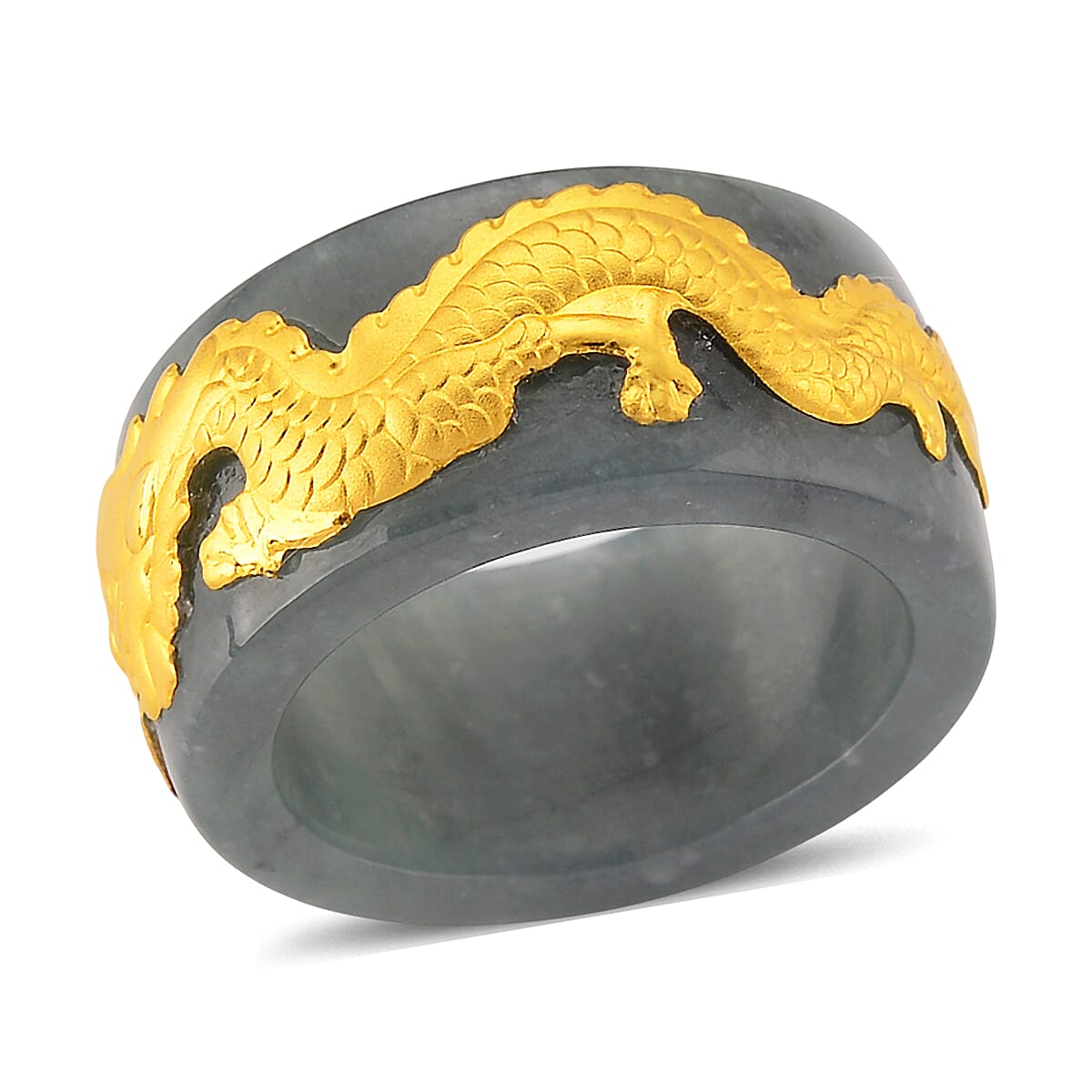 24K Yellow Gold Dragon Natural Olmec Jadeite 45.00 ctw Band Ring (Size 6.0)