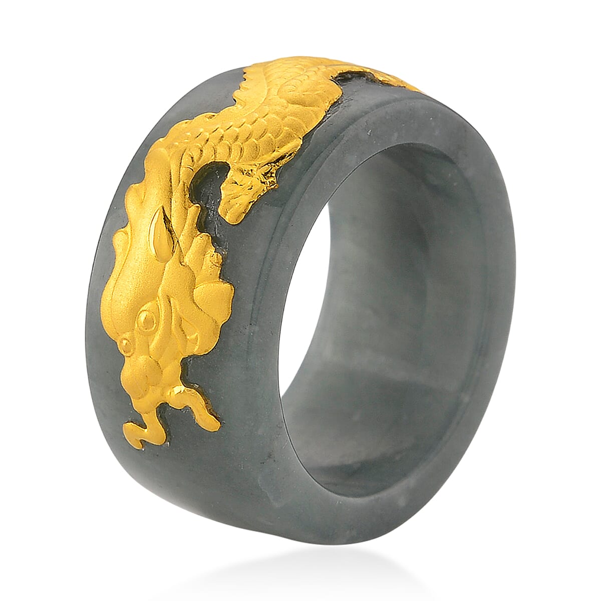 24K Yellow Gold Dragon Natural Olmec Jadeite 45.00 ctw Band Ring (Size 6.0)