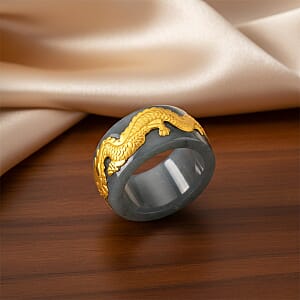 24K Yellow Gold Dragon Natural Olmec Jadeite 45.00 ctw Band Ring (Size 7.0)