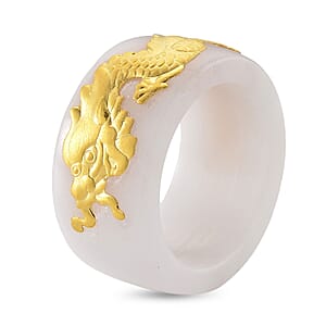 24K Yellow Gold Dragon Natural Jade 45.00 ctw Band Ring (Size 10.0)