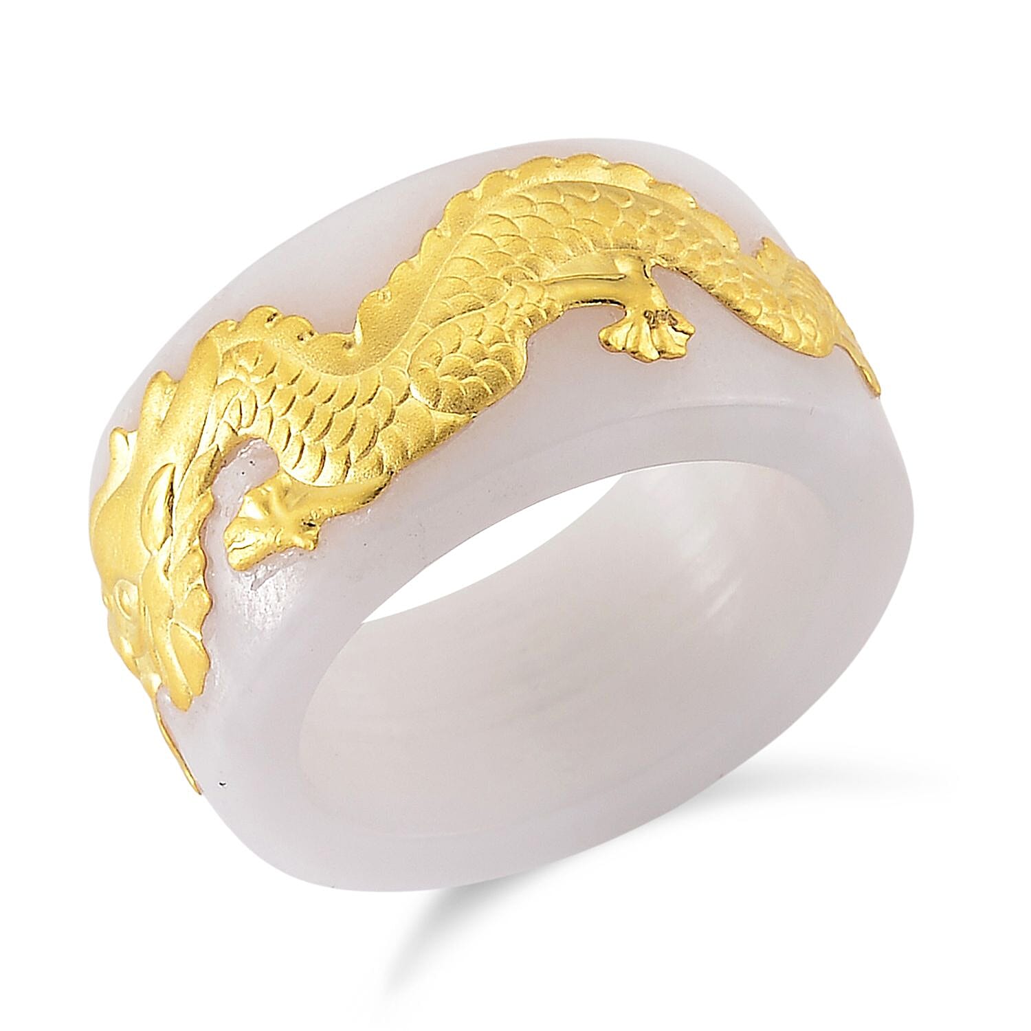 24K Yellow Gold Dragon Natural Jade 45.00 ctw Band Ring (Size 5.0)