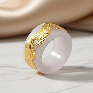 24K Yellow Gold Dragon Natural Jade 45.00 ctw Band Ring (Size 5.0)