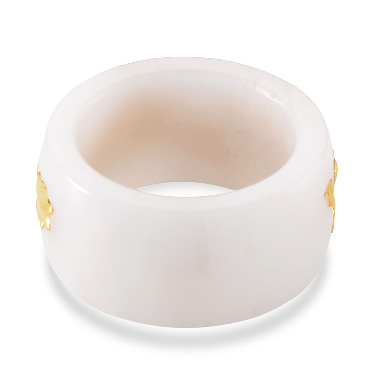 24K Yellow Gold Dragon Natural Jade 45.00 ctw Band Ring (Size 5.0) image number 4