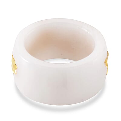 24K Yellow Gold Dragon Natural Jade 45.00 ctw Band Ring (Size 5.0)