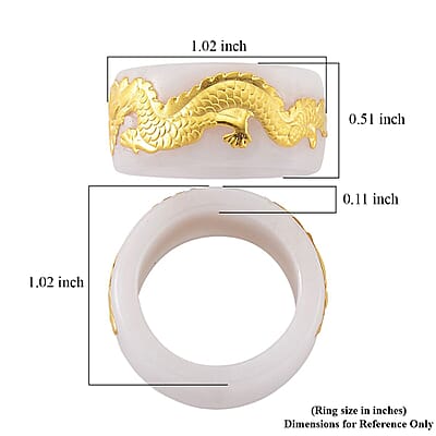 24K Yellow Gold Dragon Natural Jade 45.00 ctw Band Ring (Size 5.0)