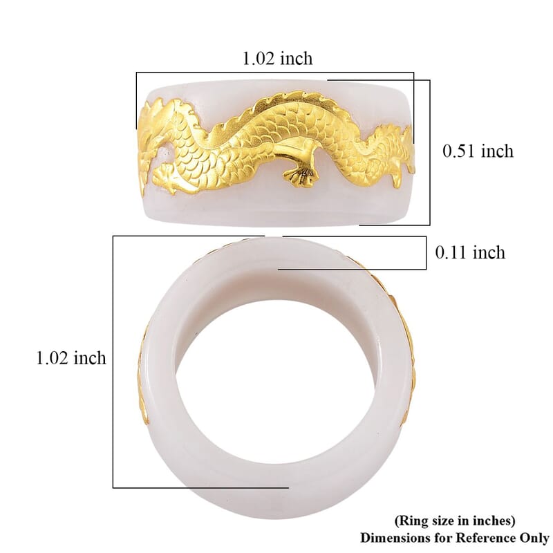 24K Yellow Gold Dragon Natural Jade 45.00 ctw Band Ring (Size 5.0)