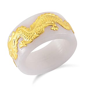 24K Yellow Gold Dragon Natural Jade 45.00 ctw Band Ring (Size 7.0)