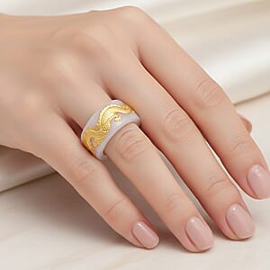 24K Yellow Gold Dragon Natural Jade 45.00 ctw Band Ring (Size 9.0)