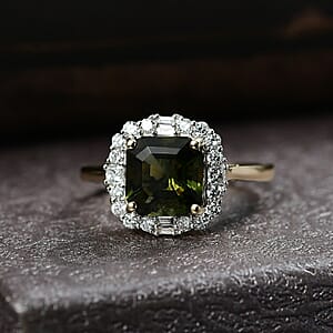 Doorbuster Certified & Appraised AAA Bohemian Moldavite and Luxuriant Diamond G-H SI 2.45 ctw Ring in 10K Yellow Gold (Size 10.0)