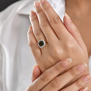 Certified AAA Bohemian Moldavite, Lab Grown Diamond Ring in 10K Yellow Gold 2.45 ctw (Size 10.0)