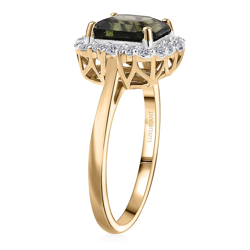 Certified AAA Bohemian Moldavite, Lab Grown Diamond Ring in 10K Yellow Gold 2.45 ctw (Size 10.0)