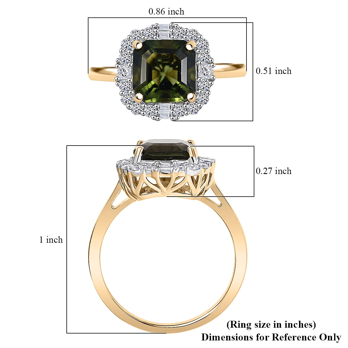 Certified AAA Bohemian Moldavite, Lab Grown Diamond Ring in 10K Yellow Gold 2.45 ctw (Size 10.0) image number 3