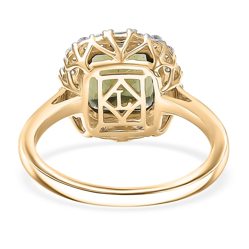 Certified AAA Bohemian Moldavite, Lab Grown Diamond Ring in 10K Yellow Gold 2.45 ctw (Size 5.0)