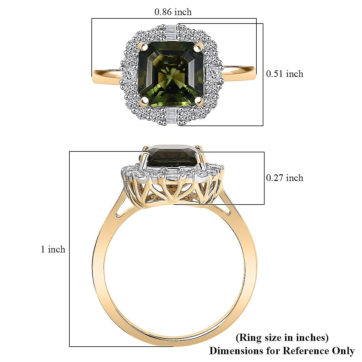 Certified AAA Bohemian Moldavite, Lab Grown Diamond Ring in 10K Yellow Gold 2.45 ctw (Size 5.0)