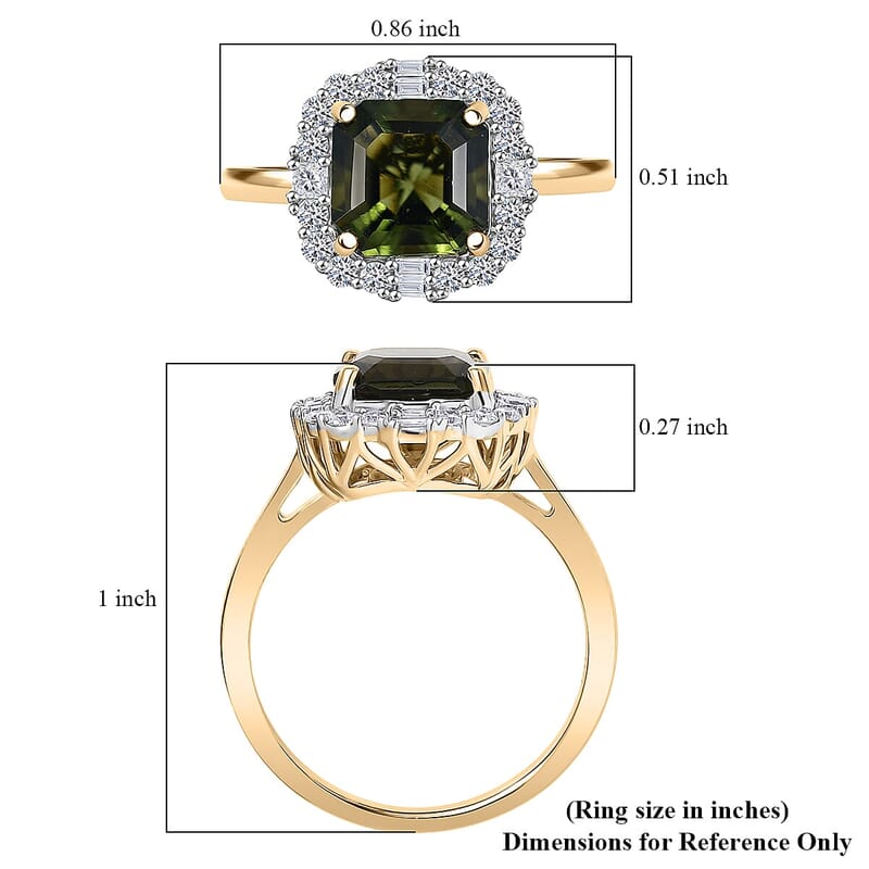 Certified AAA Bohemian Moldavite, Lab Grown Diamond Ring in 10K Yellow Gold 2.45 ctw (Size 5.0)