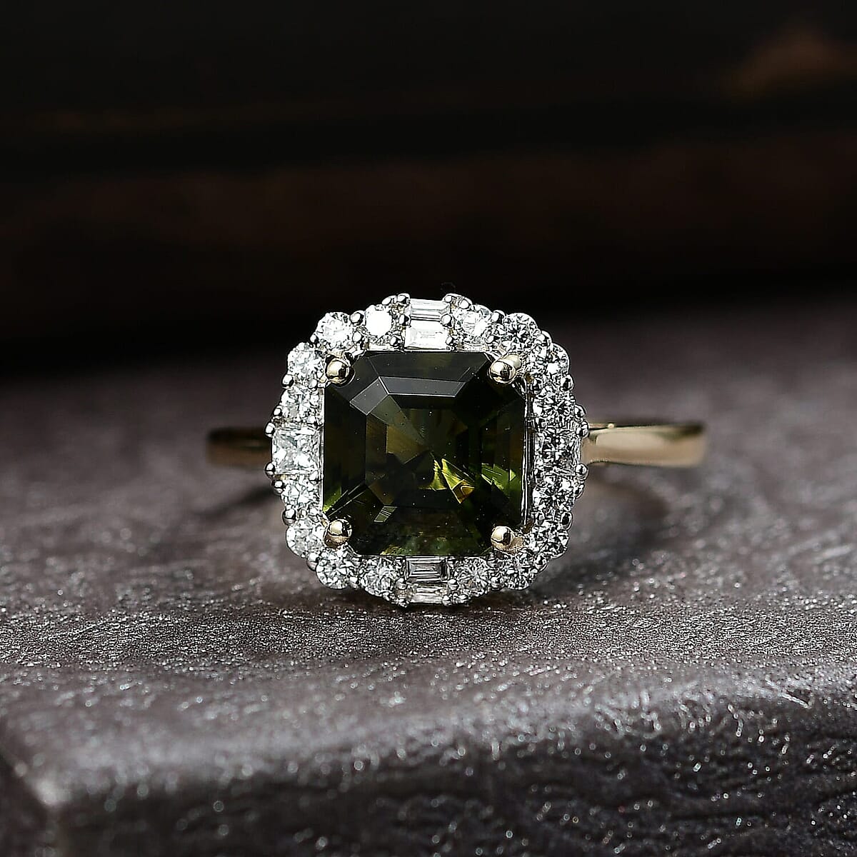 Certified AAA Bohemian Moldavite, Lab Grown Diamond Ring in 10K Yellow Gold 2.45 ctw (Size 5.5) image number 1
