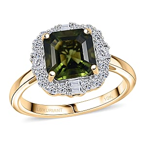 Doorbuster Certified & Appraised AAA Bohemian Moldavite and Luxuriant Diamond G-H SI 2.45 ctw Ring in 10K Yellow Gold (Size 7.0)