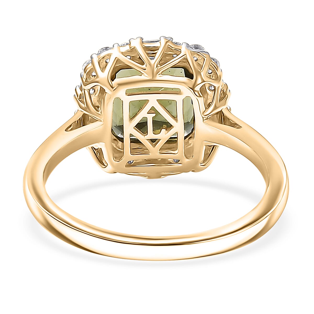 Doorbuster Certified & Appraised AAA Bohemian Moldavite and Luxuriant Diamond G-H SI 2.45 ctw Ring in 10K Yellow Gold (Size 7.0) image number 3