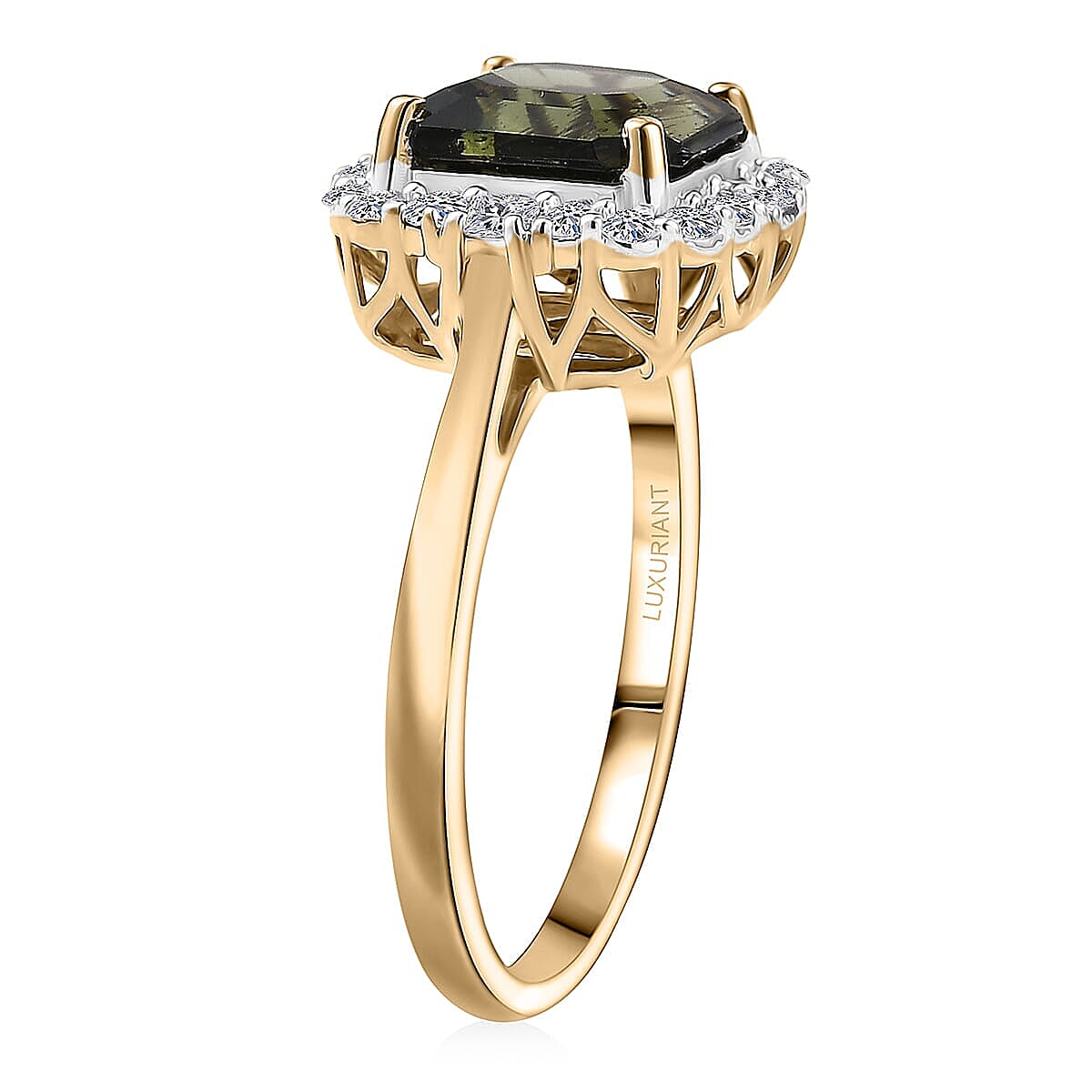 Certified AAA Bohemian Moldavite, Lab Grown Diamond Ring in 10K Yellow Gold 2.45 ctw (Size 8.5) image number 3