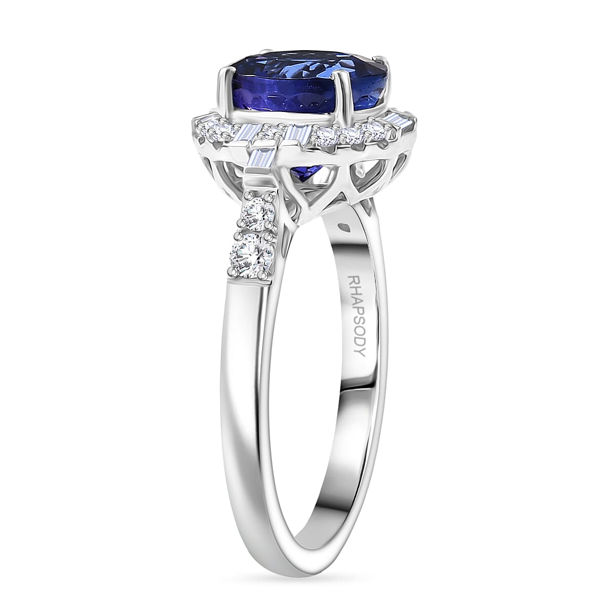 Certified & Appraised Rhapsody AAAA Tanzanite and Diamond E-F VS 4.03 ctw Art Deco Ring in 950 Platinum 6.83 Grams image number 3