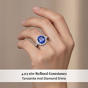  Certified & Appraised Rhapsody AAAA Tanzanite and Diamond E-F VS 4.03 ctw Art Deco Ring in 950 Platinum (Size 5.0) 6.83 Grams