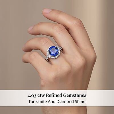 Certified & Appraised Rhapsody AAAA Tanzanite and Diamond E-F VS 4.03 ctw Art Deco Ring in 950 Platinum (Size 5.0) 6.83 Grams