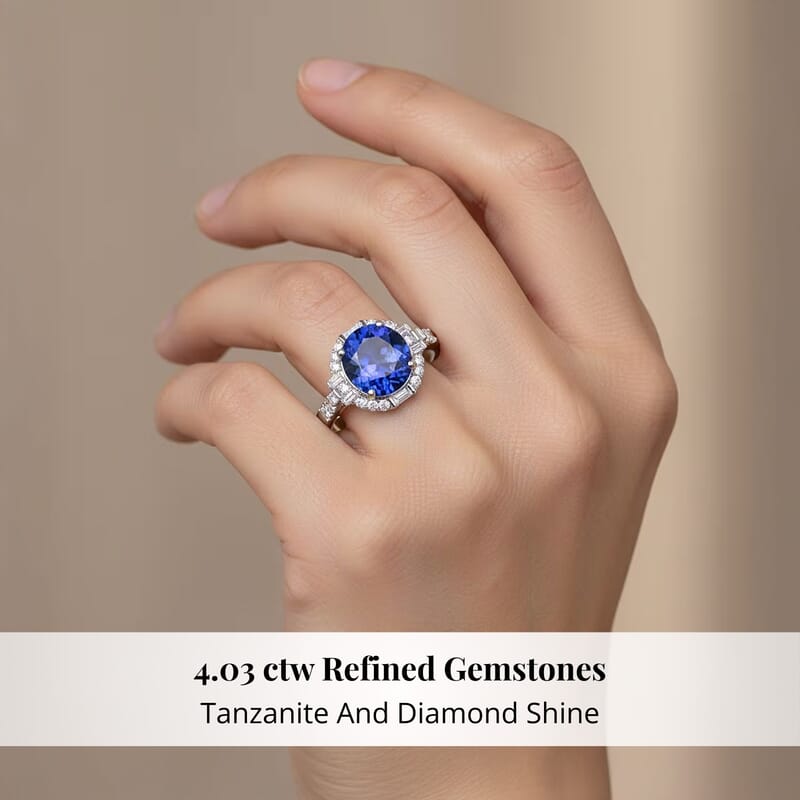 Certified & Appraised Rhapsody AAAA Tanzanite and Diamond E-F VS 4.03 ctw Art Deco Ring in 950 Platinum (Size 5.0) 6.83 Grams