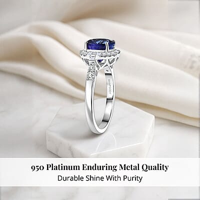 Certified & Appraised Rhapsody AAAA Tanzanite and Diamond E-F VS 4.03 ctw Art Deco Ring in 950 Platinum (Size 5.0) 6.83 Grams
