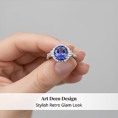 Certified & Appraised Rhapsody AAAA Tanzanite and Diamond E-F VS 4.03 ctw Art Deco Ring in 950 Platinum (Size 5.0) 6.83 Grams