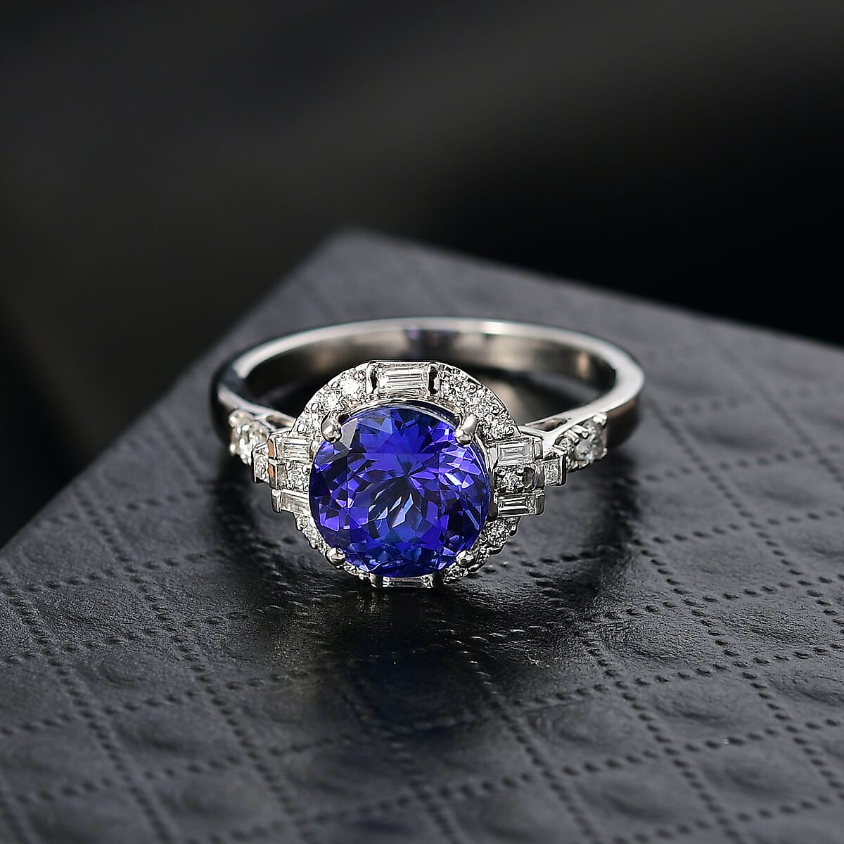 Doorbuster Certified & Appraised Rhapsody AAAA Tanzanite and Diamond E-F VS 4.03 ctw Art Deco Ring in 950 Platinum (Size 6.0) 6.83 Grams image number 1