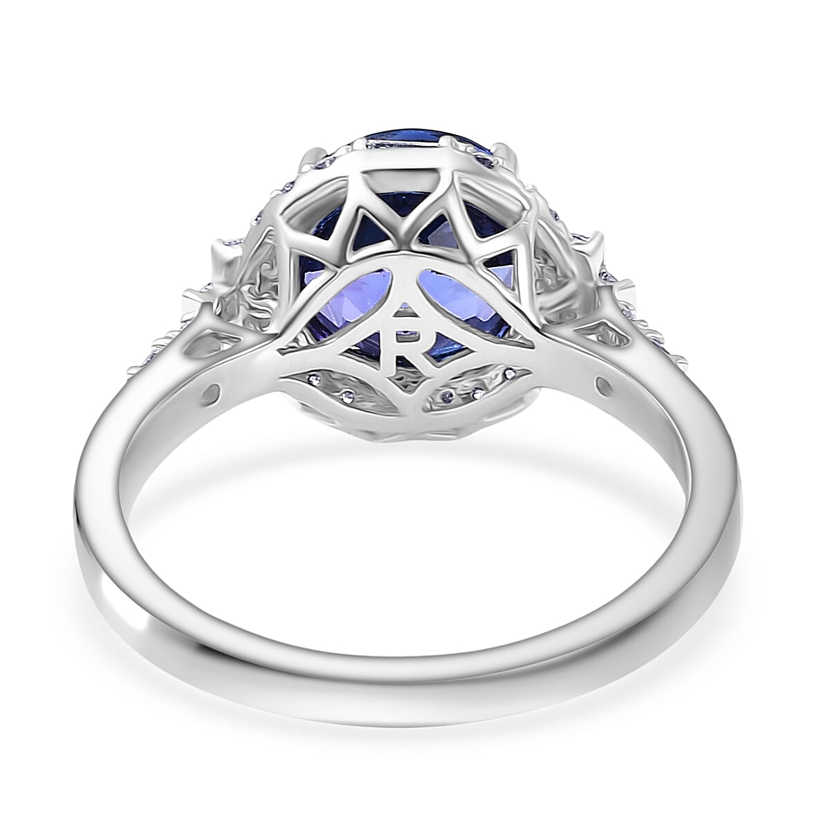 Doorbuster Certified & Appraised Rhapsody AAAA Tanzanite and Diamond E-F VS 4.03 ctw Art Deco Ring in 950 Platinum (Size 6.0) 6.83 Grams image number 4