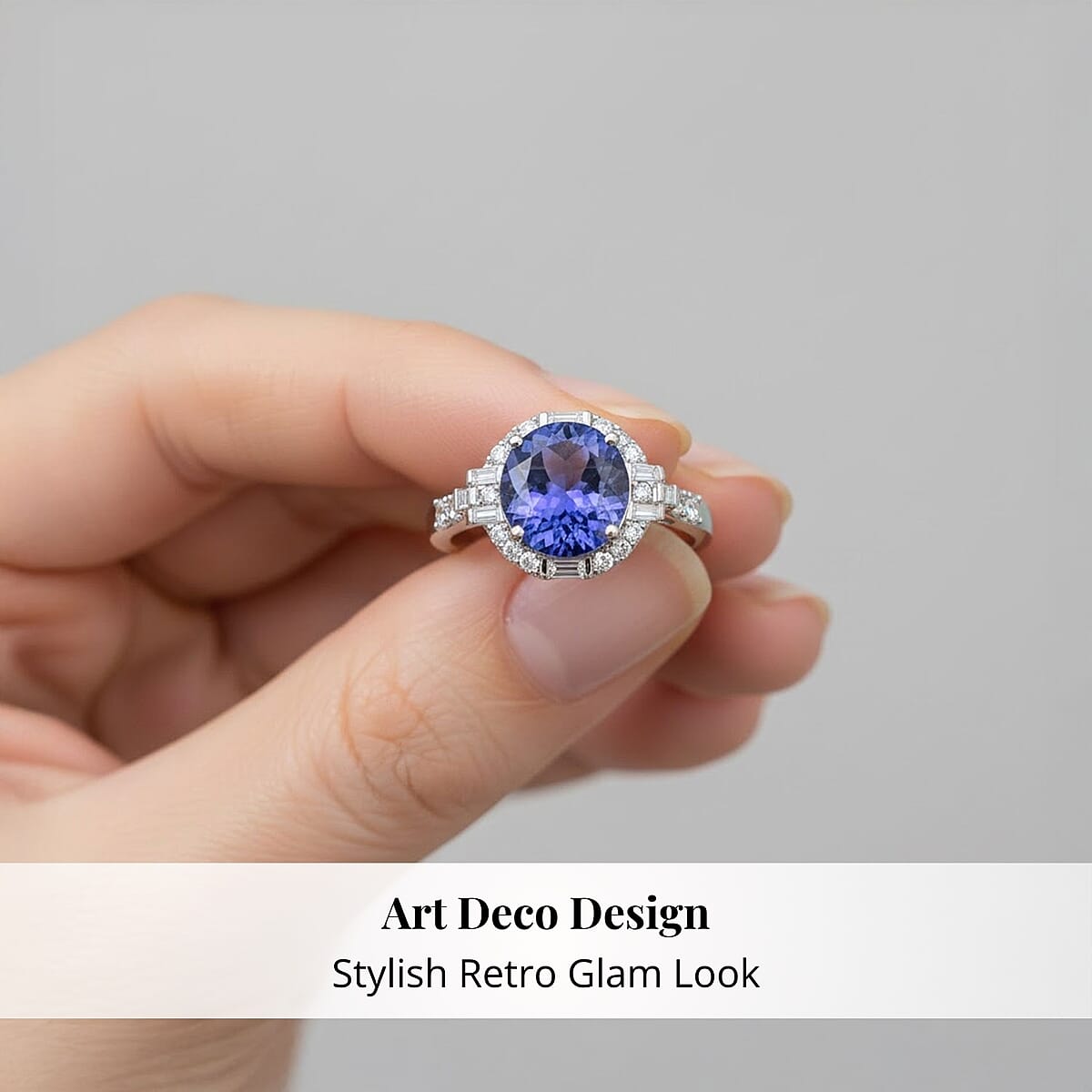 Doorbuster Certified & Appraised Rhapsody AAAA Tanzanite and Diamond E-F VS 4.03 ctw Art Deco Ring in 950 Platinum (Size 7.0) 6.83 Grams image number 4