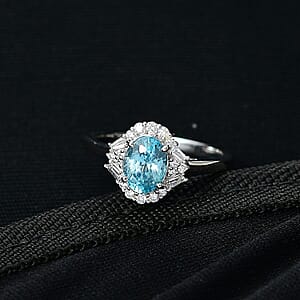 Certified and Appraised AAA Cambodian Blue Zircon, Diamond Ring in 10K White Gold 2.50 ctw (Size 10.5)