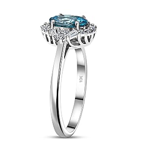 Certified and Appraised AAA Cambodian Blue Zircon, Diamond Ring in 10K White Gold 2.50 ctw (Size 11.0)