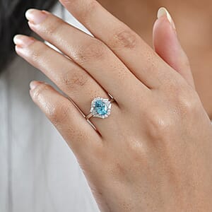 Certified and Appraised AAA Cambodian Blue Zircon, Diamond Ring in 10K White Gold 2.50 ctw (Size 6.0)