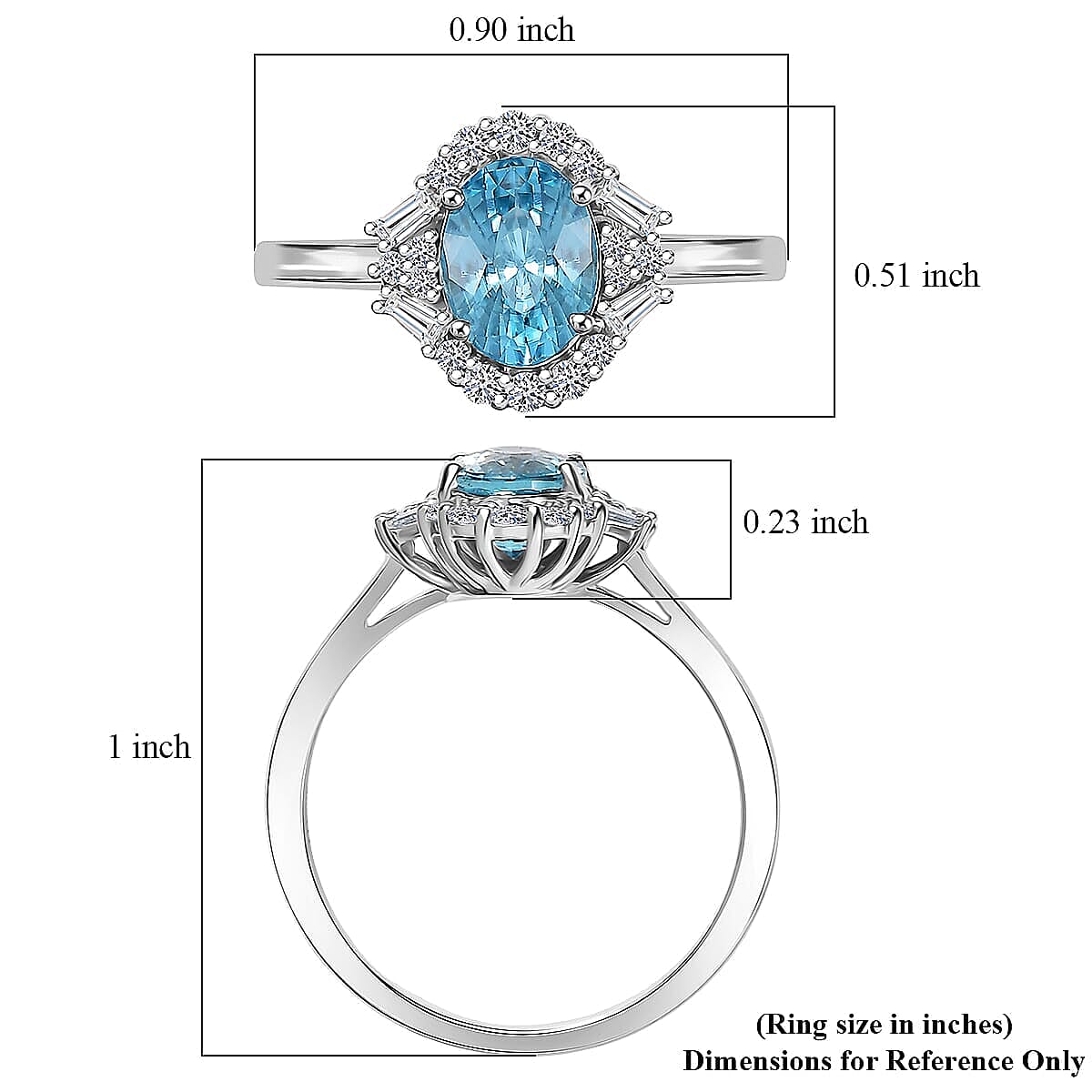 Certified and Appraised AAA Cambodian Blue Zircon, Diamond Ring in 10K White Gold 2.50 ctw (Size 6.5) image number 5