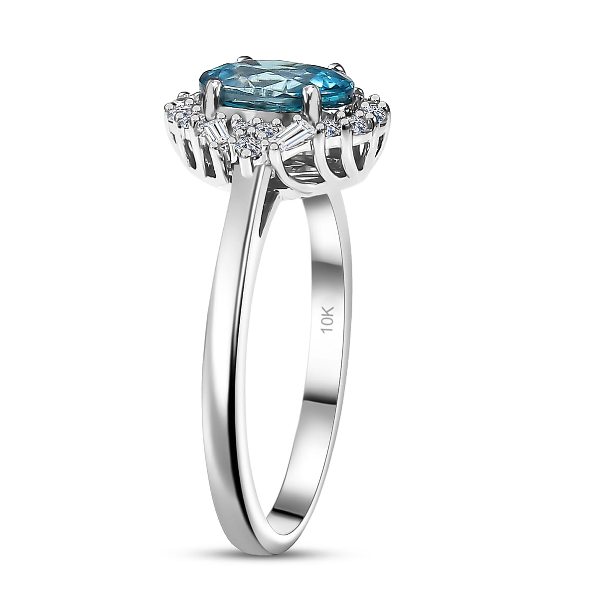 Doorbuster Certified & Appraised AAA Cambodian Blue Zircon and Luxuriant Diamond G-H SI 2.50 ctw Ocean Crest Ring in 10K White Gold (Size 7.0) image number 3