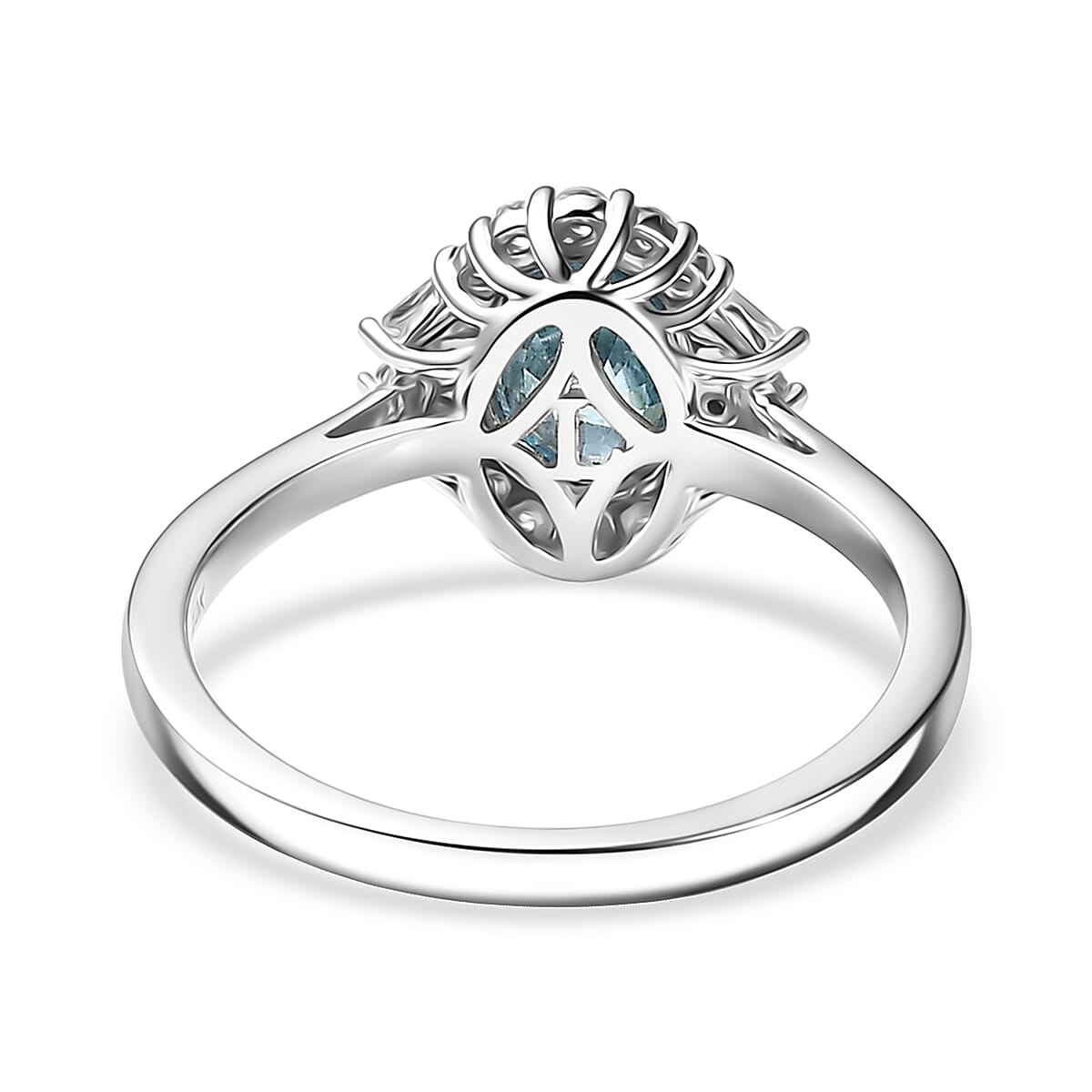 Doorbuster Certified & Appraised AAA Cambodian Blue Zircon and Luxuriant Diamond G-H SI 2.50 ctw Ocean Crest Ring in 10K White Gold (Size 8.0) image number 4