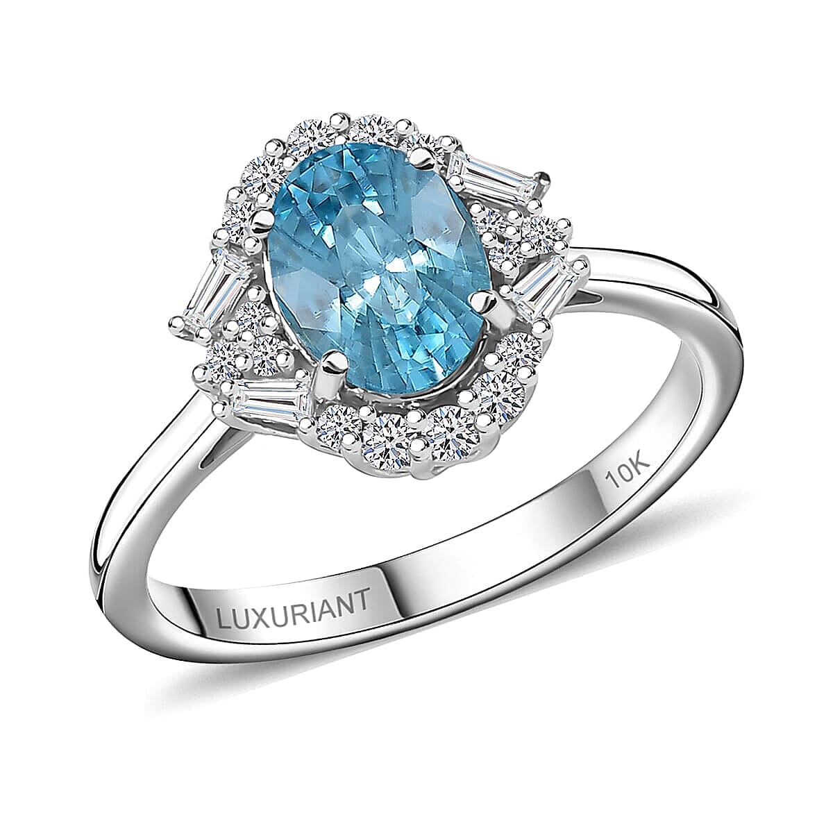 Certified and Appraised AAA Cambodian Blue Zircon, Diamond Ring in 10K White Gold 2.50 ctw (Size 8.5) image number 0