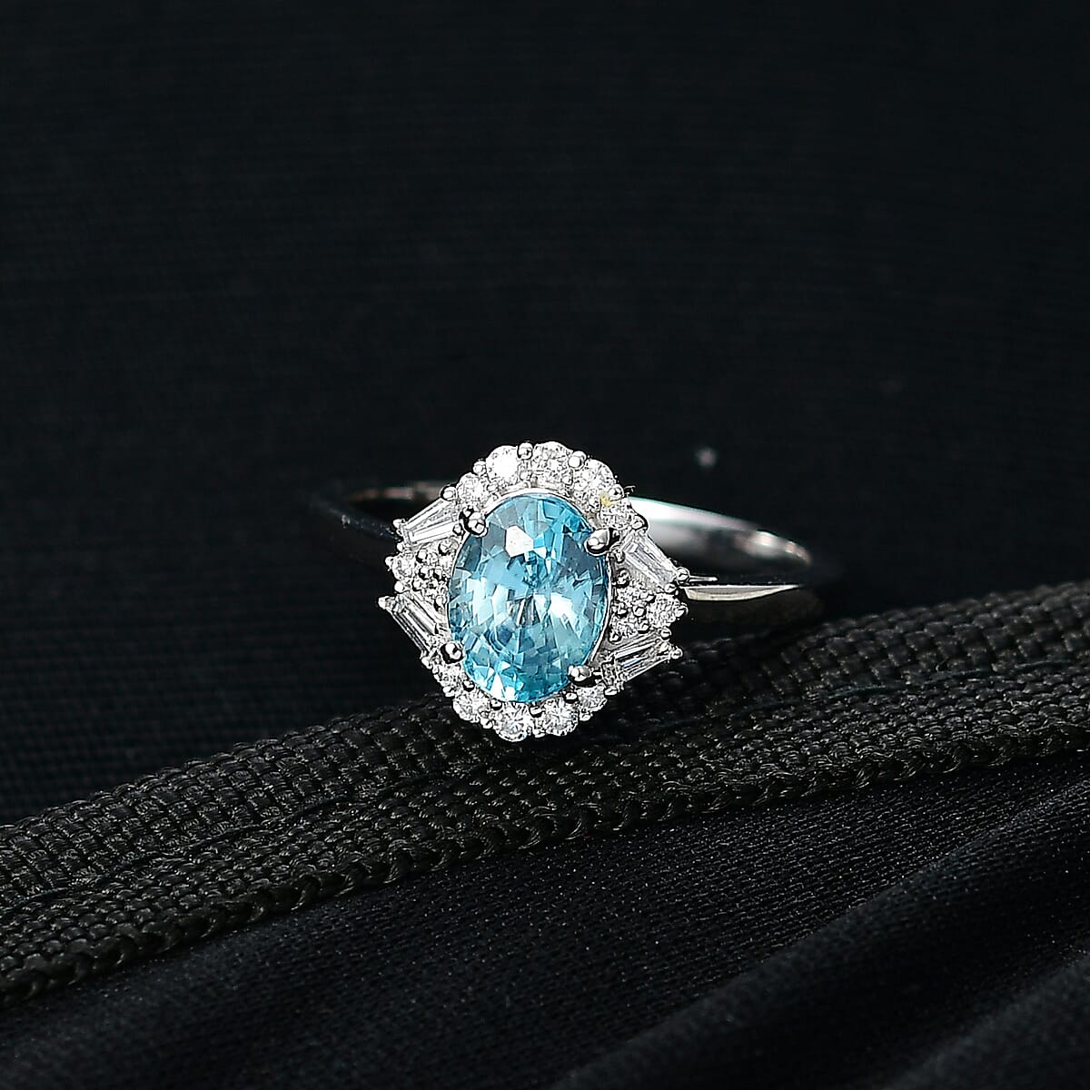 Certified AAA Cambodian Blue Zircon, Diamond Ring in 10K White Gold 2.50 ctw (Size 9.0) image number 1