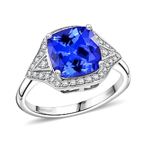 Certified & Appraised Rhapsody AAAA Tanzanite and E-F VS Diamond 4.50 ctw Ring in 950 Platinum (Size 4.5) 6.47 Grams
