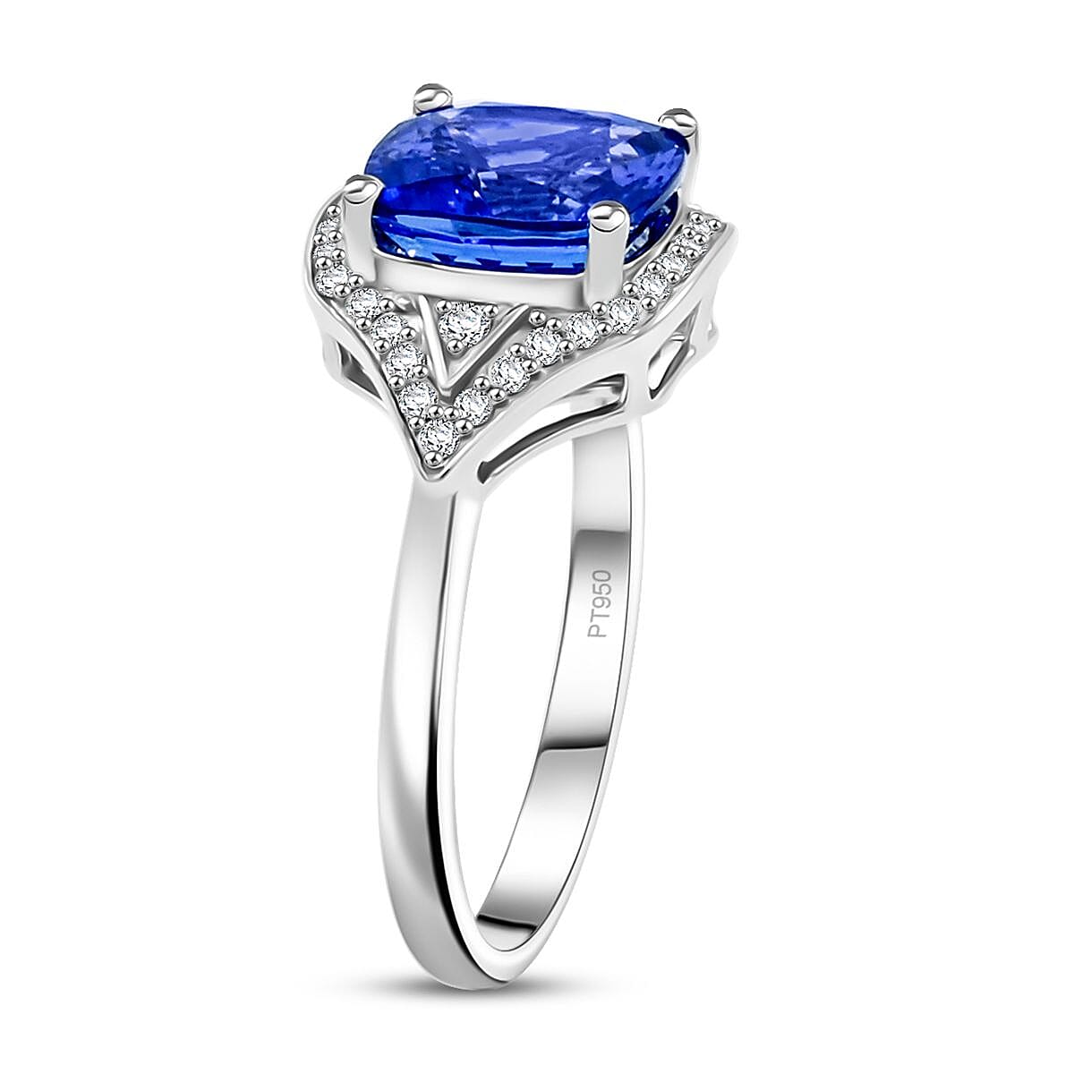 Certified & Appraised Rhapsody AAAA Tanzanite and E-F VS Diamond 4.50 ctw Ring in 950 Platinum (Size 4.5) 6.47 Grams image number 3