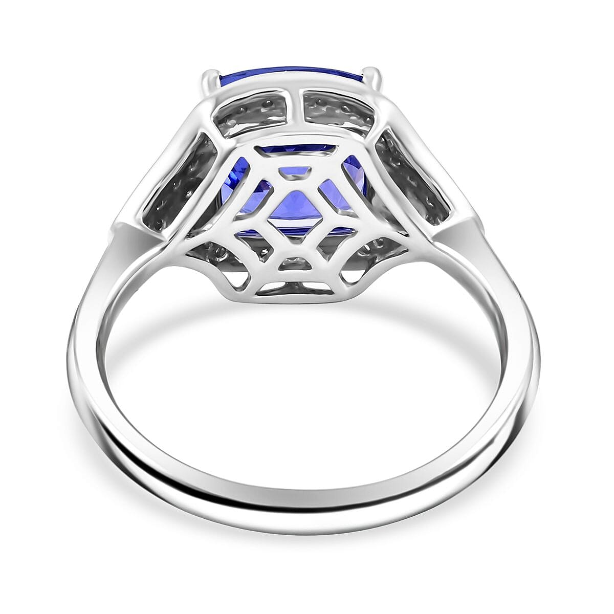 Certified & Appraised Rhapsody AAAA Tanzanite and E-F VS Diamond 4.50 ctw Ring in 950 Platinum (Size 4.5) 6.47 Grams image number 4