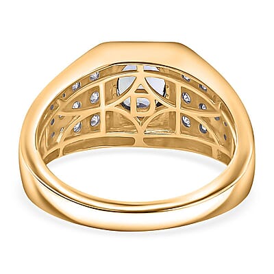 D'Joy Peacock Tanzanite and Moissanite 2.25 ctw Men's Ring in 18K Vermeil Yellow Gold Over Sterling Silver (Size 10.0)