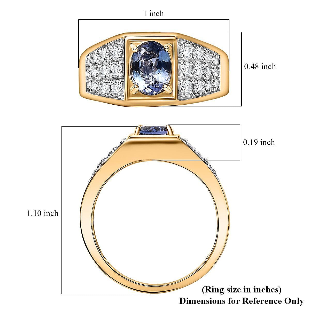 D'Joy Peacock Tanzanite, Moissanite Men's Ring in 18K Vermeil YG Over Sterling Silver (Size 10.0) 2.25 ctw image number 5