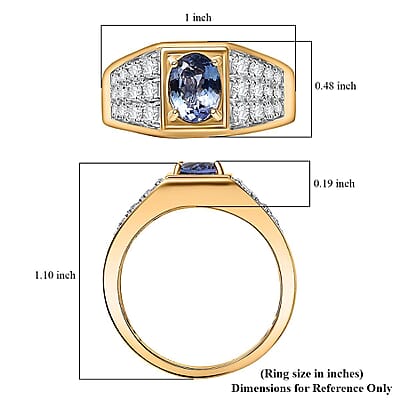 D'Joy Peacock Tanzanite and Moissanite 2.25 ctw Men's Ring in 18K Vermeil Yellow Gold Over Sterling Silver (Size 10.0)