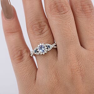 D'Joy Peacock Tanzanite and Multi Gemstone 0.75 ctw Sunburst Ring in Rhodium Over Sterling Silver (Size 10.0)